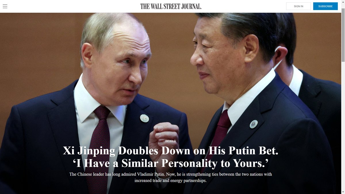 Си Цзиньпин сделал долгую экономическую ставку на Россию, поручив укрепить экономические связи с РФ, пишет WSJ.