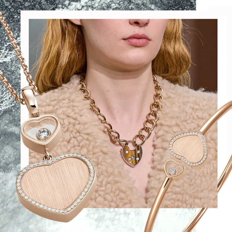 На фото: кулон и браслет, все Chopard Happy Hearts - James Bond 007 || показ Chloe FW 22/23 
