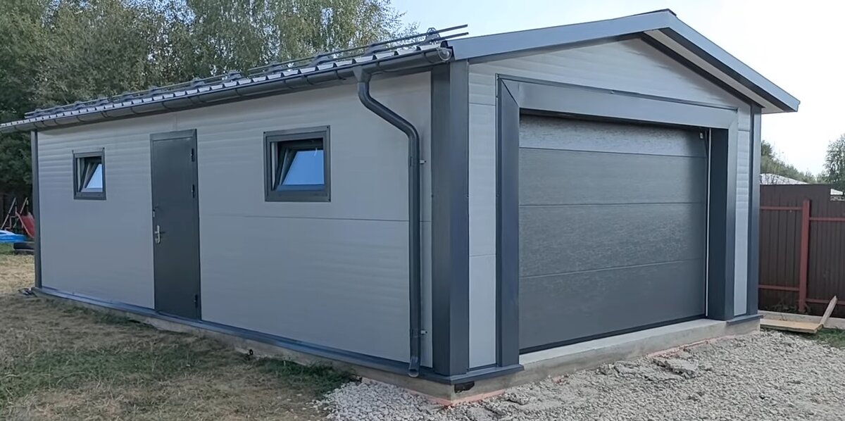 Проект гаража 3,6 х 8,4 м - с пристройкой - Шведский металлический гараж на даче – за неделю!