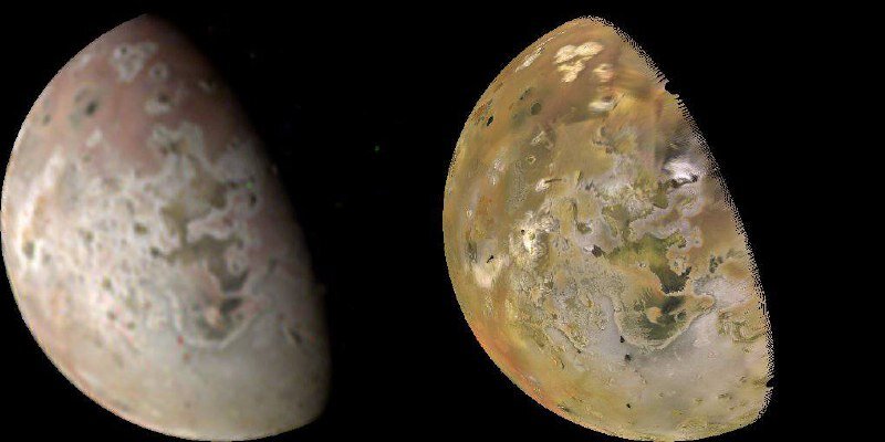 Снимки Ио с АМС Юнона в разных спектрах. Источник: NASA.