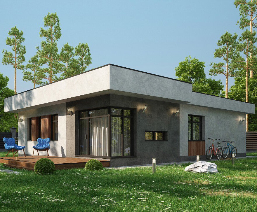 Проект дома FlatHouse-100 м2 с плоской кровлей