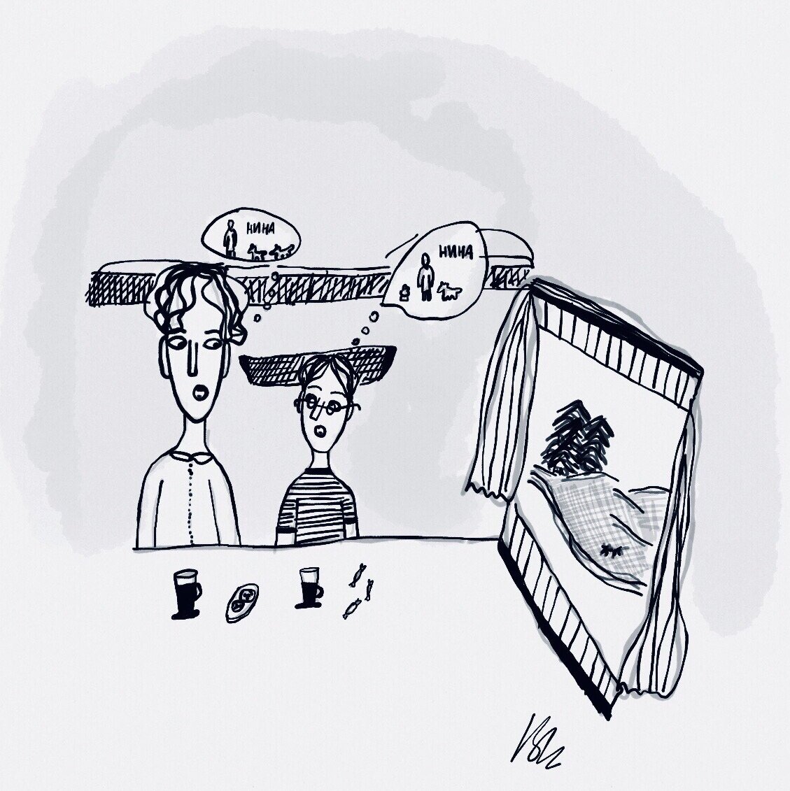  Май. Все куда-то едут. В вагоне поезда встретились два мальчика Матвей и Захар, четырёх и восьми лет. 
— Ты куда едешь?
— К бабушке.
— А как зовут твою бабушку?
— Нина.
— И мою Нина.
— А где дом стоит?
— У дороги.
— И наш у дороги...
— А речка у вас есть?
— Есть.
— А кошка у твоей бабушки есть?
— Есть.
— А собака?..
— Есть, даже две!
— Фух! Не моя бабушка. У моей одна собака.

Записал Викентий КОПЫТКОВ, 14 лет, Москва.
Рис. Вари КУЛЕШЕНКО