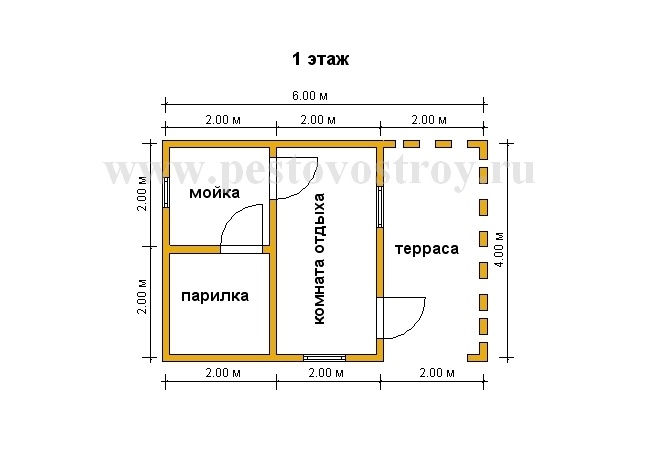 планировка бани размером 4х6м