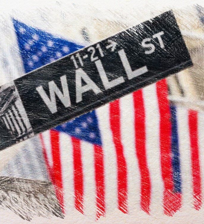 Указатель на Уолл-стрит - центр Финансового квартала Нью-Йорка