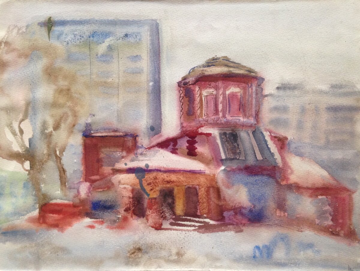 «Храм Троицы в Коньково». 1987,35,5/47,5, бумага, акварель. Вероника Сукоян