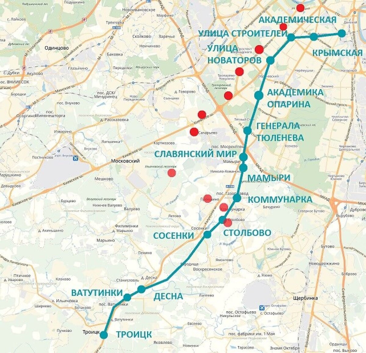 Схема троицкой линии метро на карте москвы