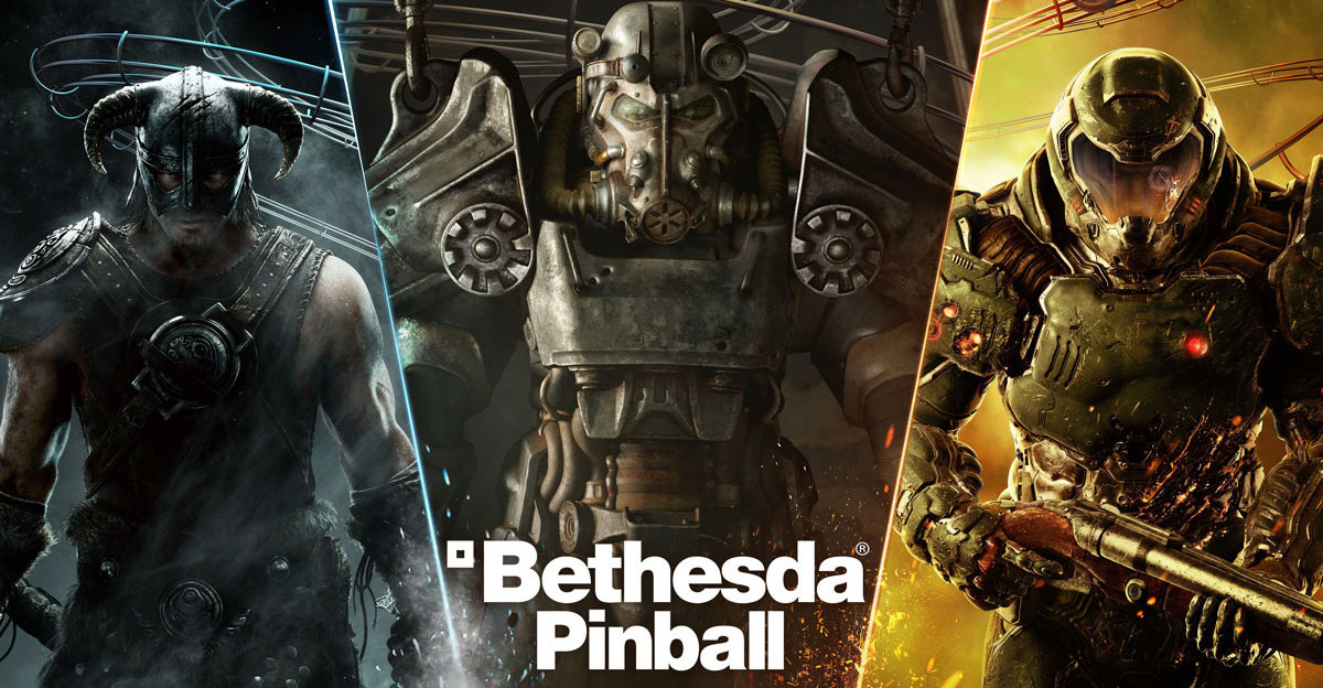 Коллаж из игр bethesda: TES 5 Skyrim, Fallout 4, Doom 2016 года