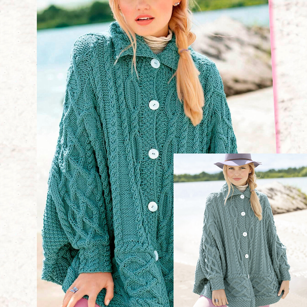 Кейп с рукавами с красивыми аранами Описание на русском, схемы, выкройка