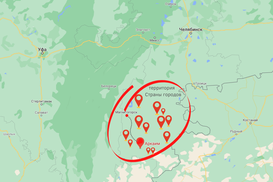 Аркаим в окружении других древних поселений