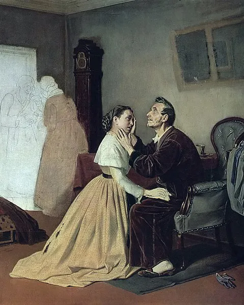 ВАСИЛИЙ ПЕРОВ. ПРИЕЗД ИНСТИТУТКИ К СЛЕПОМУ ОТЦУ (ФРАГМЕНТ). 1870. ГОСУДАРСТВЕННАЯ ТРЕТЬЯКОВСКАЯ ГАЛЕРЕЯ, МОСКВА