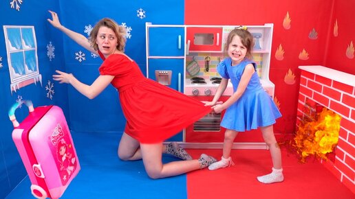 kids pretend play Hot vs Cold Challenge with Mom