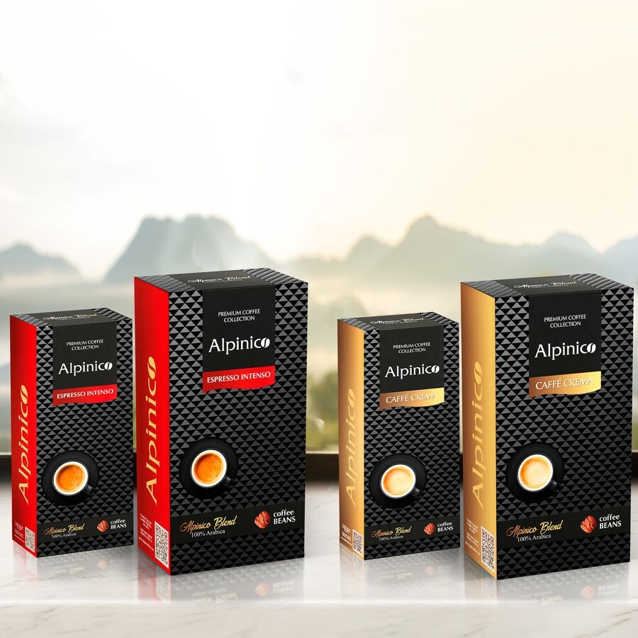 Кофе в зернах Alpinico с насыщенный природный аромат и удивительно мягкий вкус 