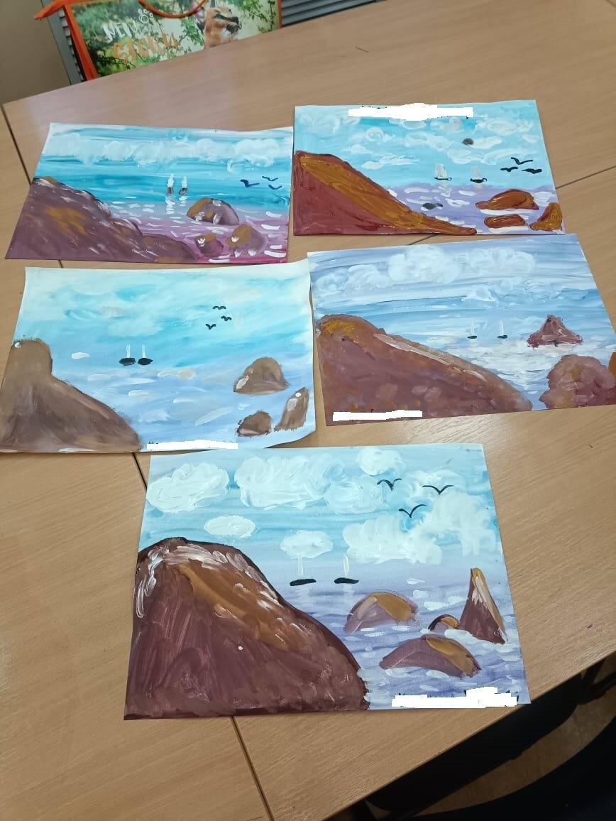 Рисунки детей из нашей группы изостудии. Техника правополушарного рисования (без карандаша, красками и пальцами). Левый верхний рисунок Андрея.