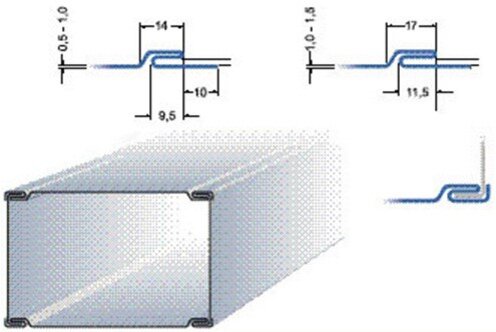Питтсбургский шов, который применяется при изготовлении прямоугольных воздуховодов.