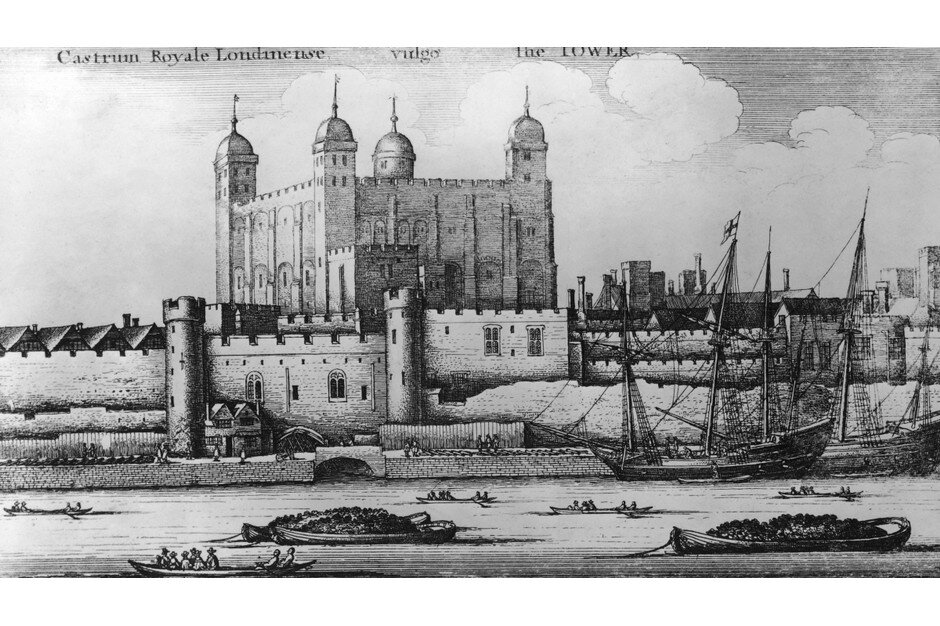 Лондонский Тауэр, вид с реки Темзы, 1647 год. С гравюры Венцеслава Холлара.