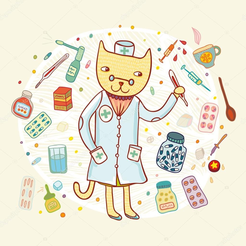 Врач кот рисунок