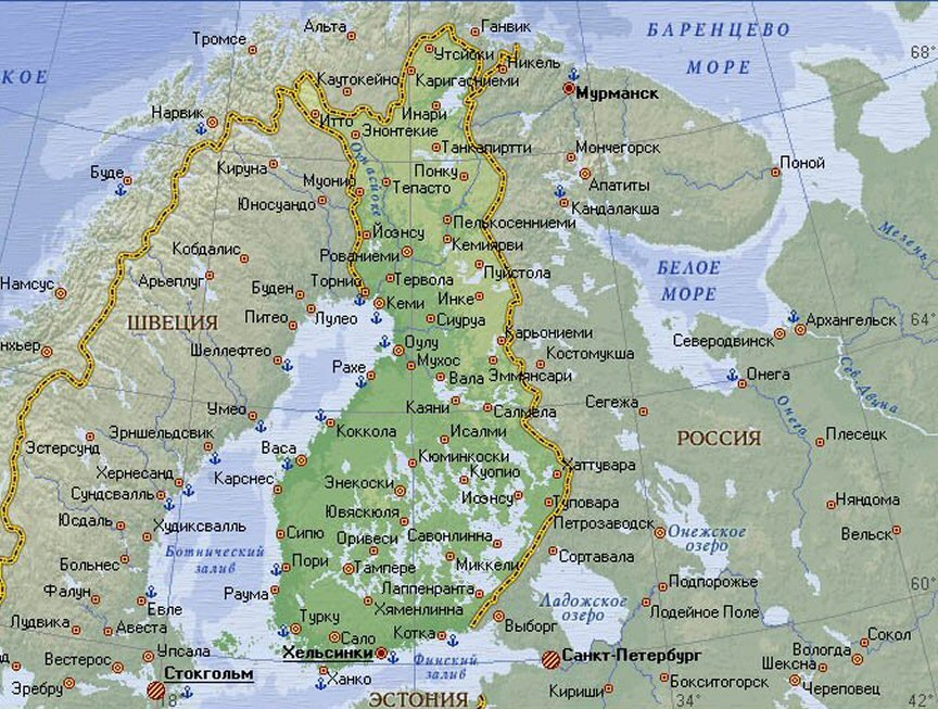 Карта Финляндии. Рисунок с ресурса «Яндекс Картинки»