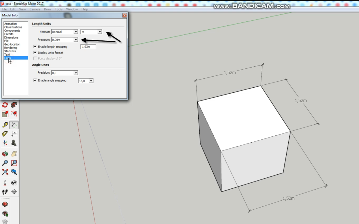 Как в sketchup изменить единицы измерения