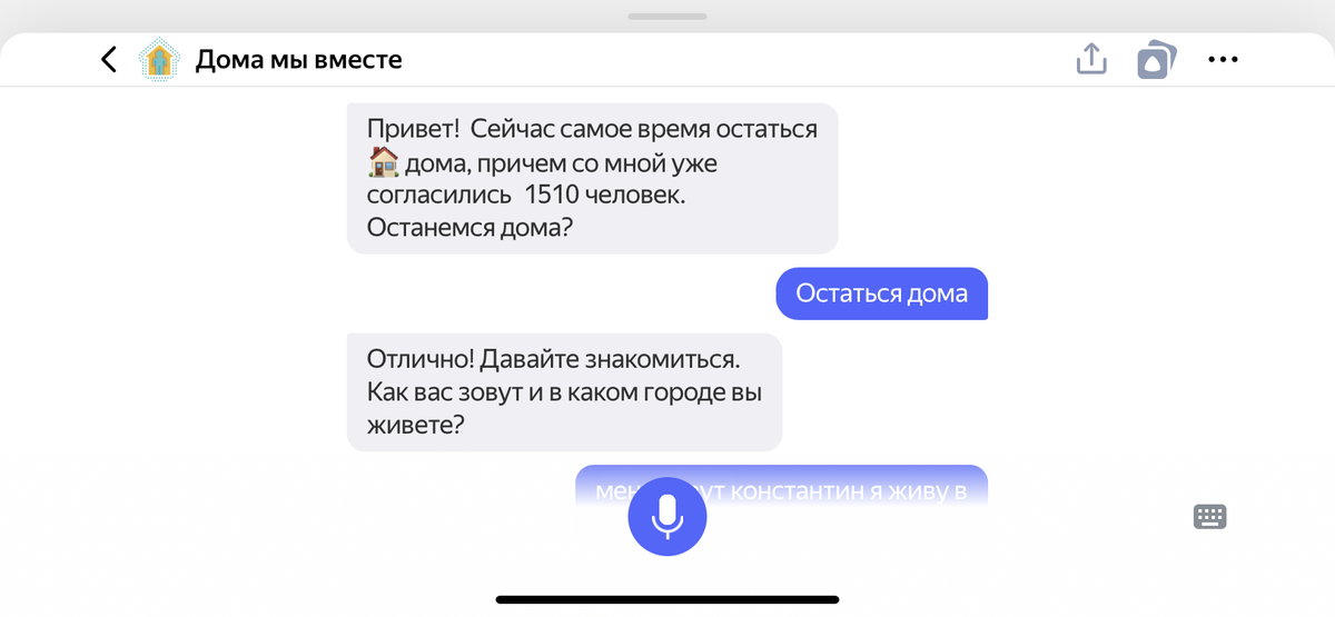 Пример диалога с навыком "Что делать дома".