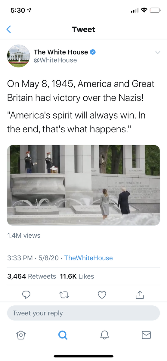 Перевод: «8 Мая 1945 года, Америка и Великобритания победили фашистов!»