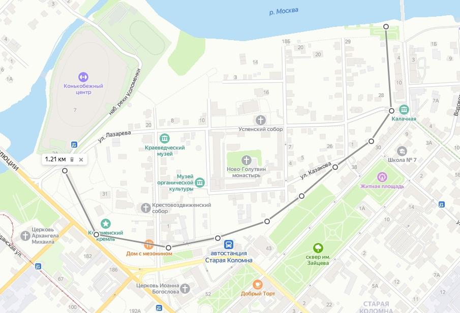 Очертания Коломенского кремля. Скриншот из Яндекс.Карт.