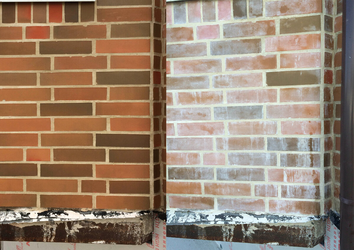 Результат очистки кирпичного фасада от высолов