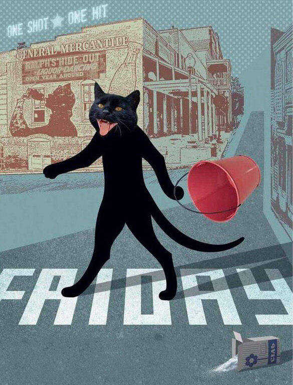 Черный кот переходил дорогу с пустым ведром и просыпал соль.