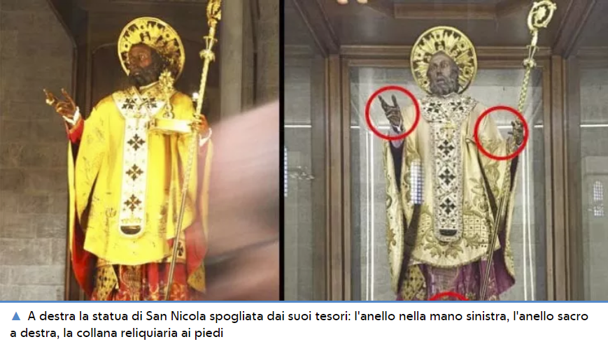 Фото-сравнение, статуя святого до кражи ценностей и после