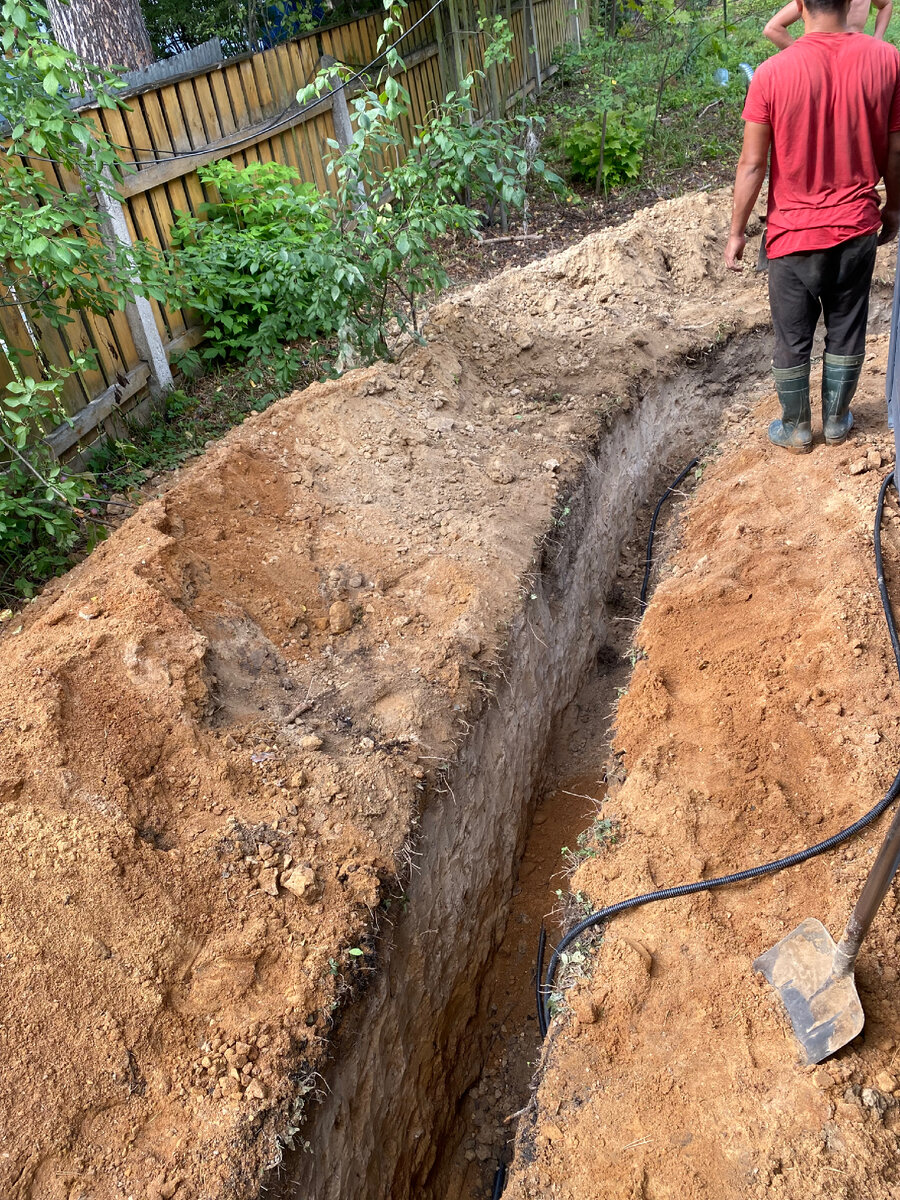 Это ров в сторону колодца и видно как землю промачивали водой,чтобы хоть как - то копать 