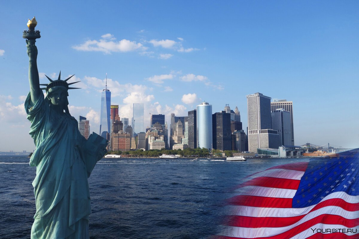 Сша это страна. Статуя свободы Нью-Йорк. Нью Йорк статуя свободы флаг. Нью Йорк статуи и флаг. Статуя свободы на фоне Нью-Йорка
