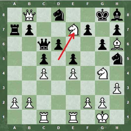 Конь D5-E7 мат. Победа белых.  
