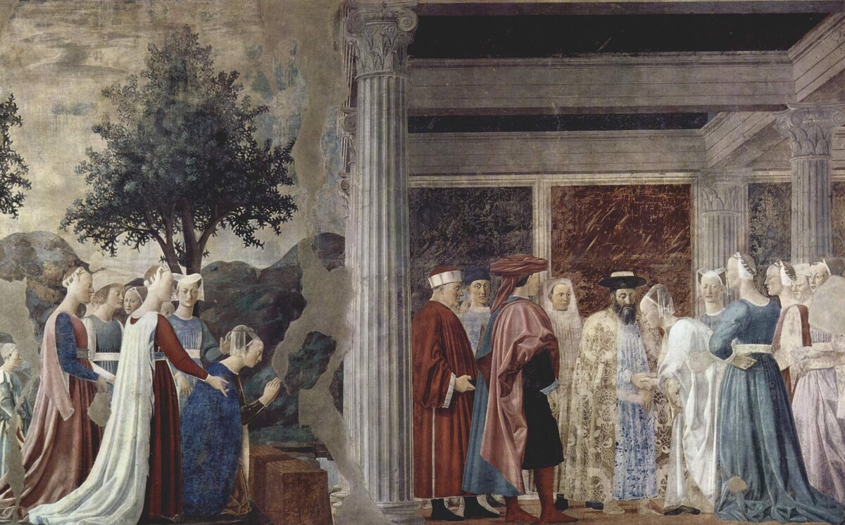 Пьеро делла Франческа. Фреска на тему встречи царя Соломона с цврицей Савской