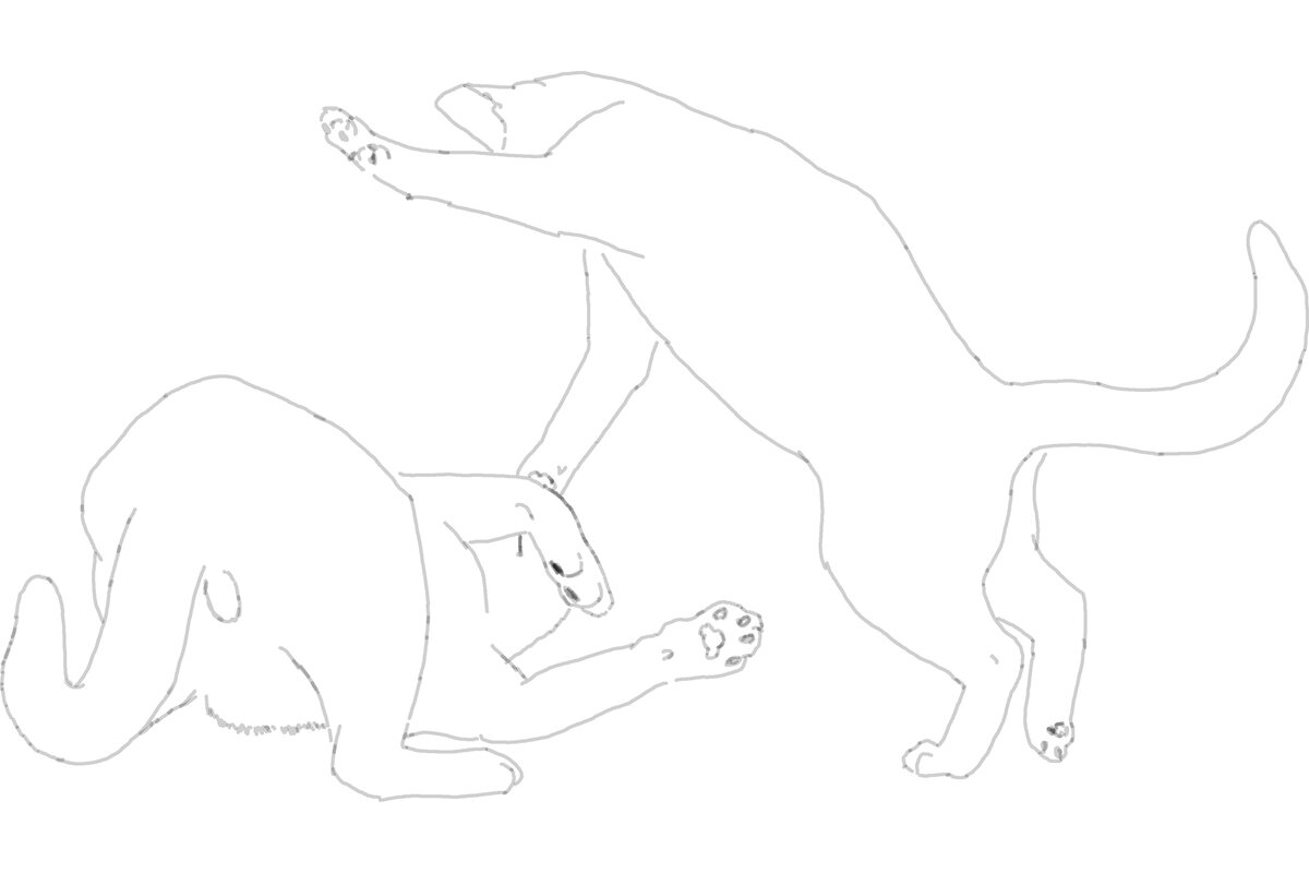 Сначала, естественно, было много возни с простройкой поз. Так как я девочка хитрая, то работаю на планшете в фотошопе, поэтому могу работать послойно. Итак, расставляем персонажей в позы, потом создаем новый слой и рисуем контур будущего рисунка.