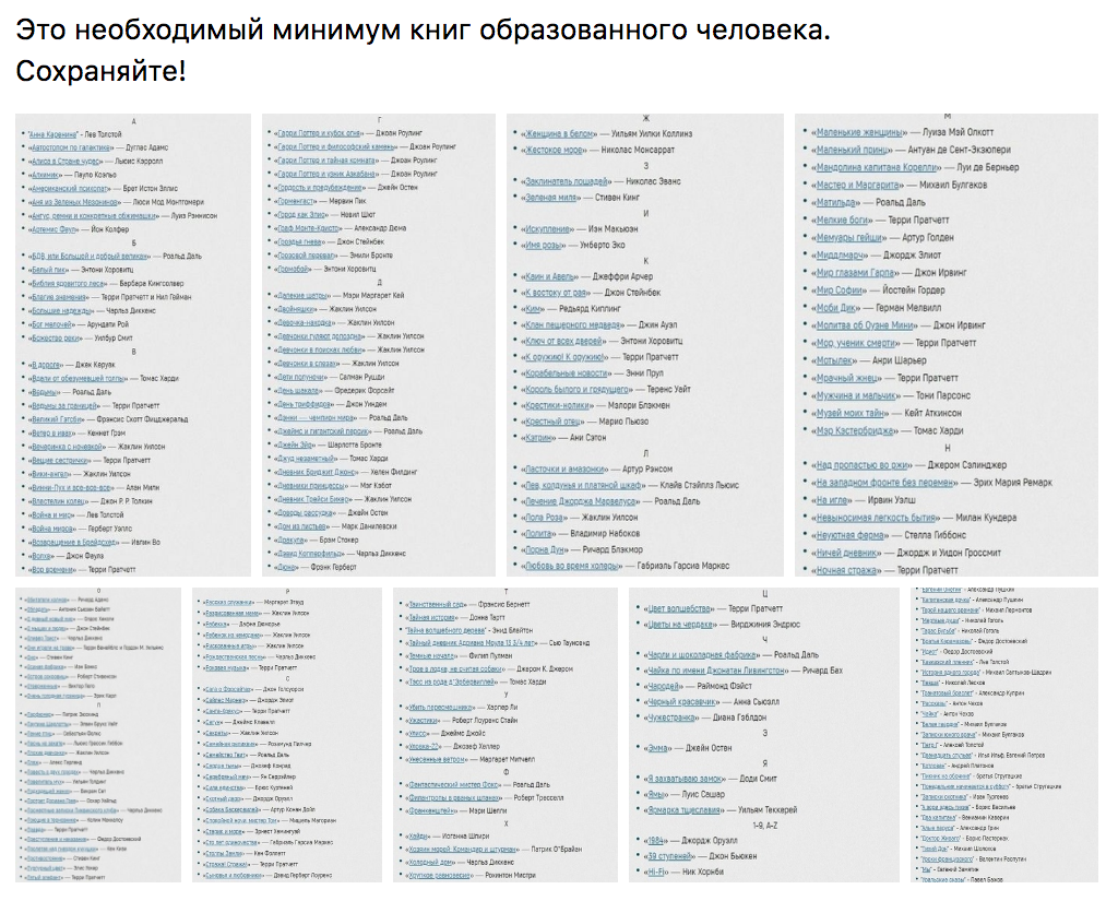 Необходимым минимум книг образованного человека. 