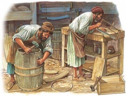 Бондарь и плотник в деле. Иллюстратор: Peter Dennis