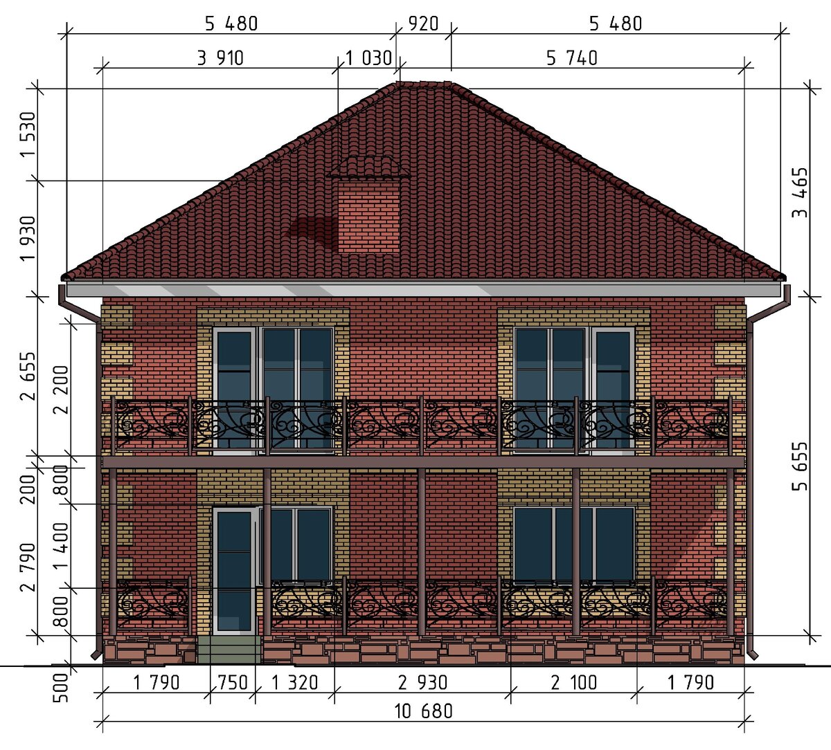 Просторный двухэтажный дом для семьи до 8 человек на 170 м² из кирпича ??