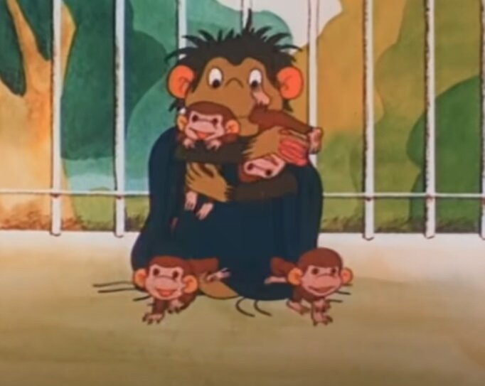 кадр из мультфильма "Осторожно, обезьянки!" Союзмультфильм, 1984
