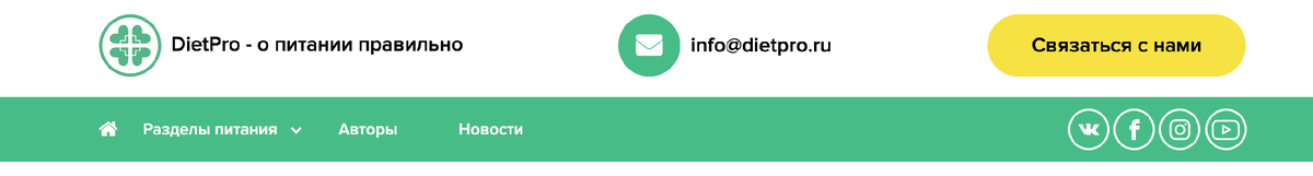 Лаконичная шапка сайта с указанием, как связаться с разработчиками приложения. Кнопки, ведущие на соцсети выполнены в соответсвии со стилистикой сайта.