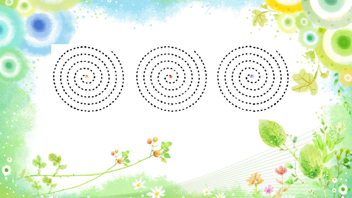 "Пляшут по полу клубки: красный, жёлтый, синий". Начать это упражнение можно используя ручки разного цвета или цветные карандаши. Начинаем с цветной точки.