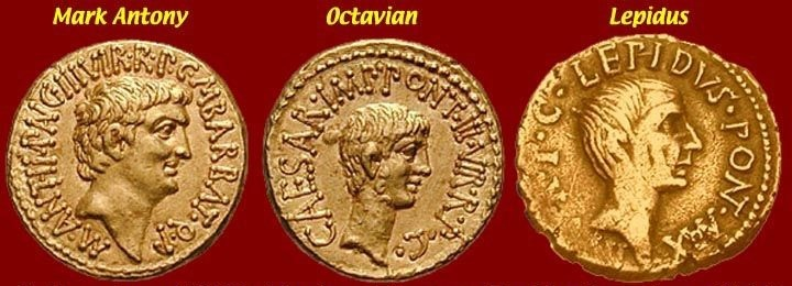 После победы над антонием октавиан. Триумвират Октавиан Антоний Лепид. 2 Триумвират в Риме. Рим Лепида Октавиана марка Антония.