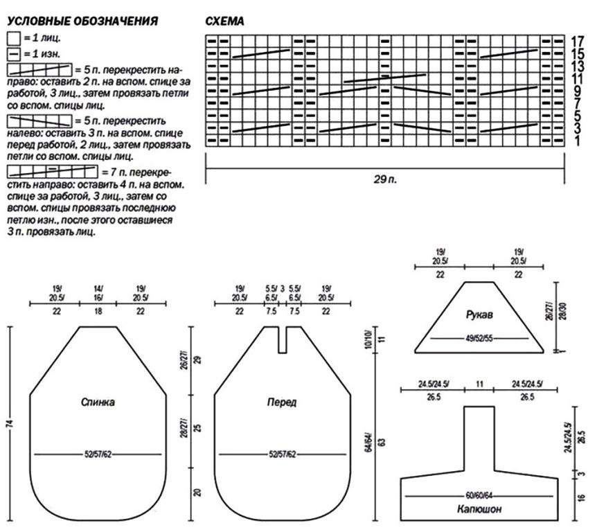 Жилет с капюшоном спицами схема и описание женский