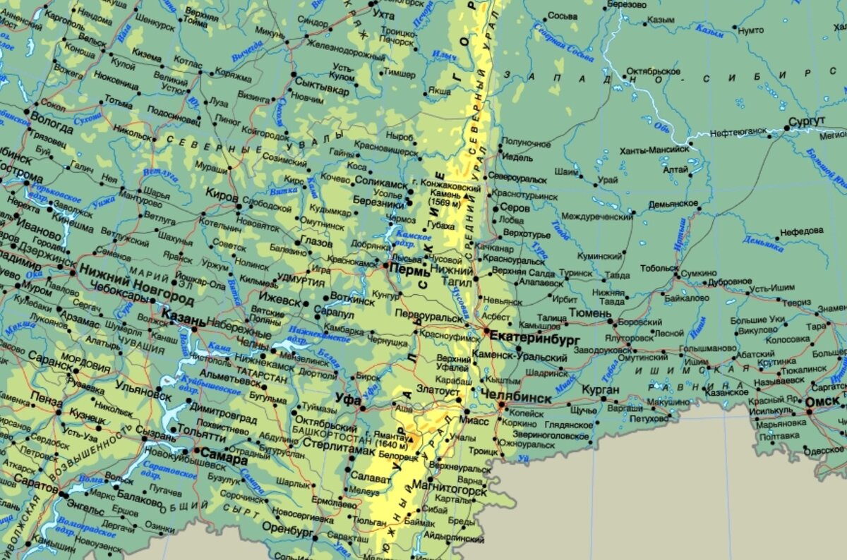 Карта россии екатеринбург и пермь