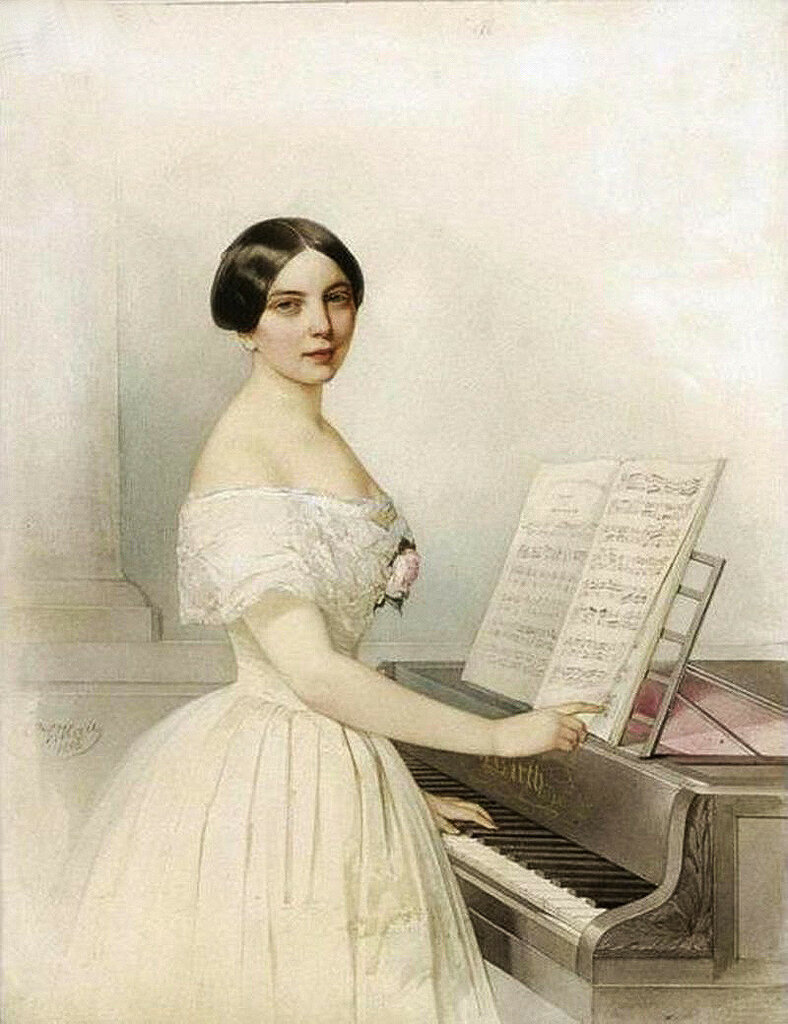 Она мастерски не только исполняла романсы. Картина пианистка Шопен.
