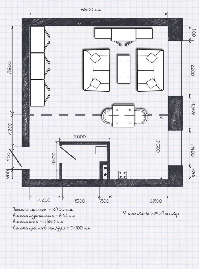 Схема чертежа комнаты