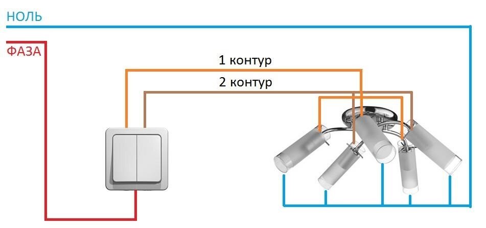 Схема подключения люстры с пятью плафонами лампами включаются 2 лампы 3 лампы 5 ламп