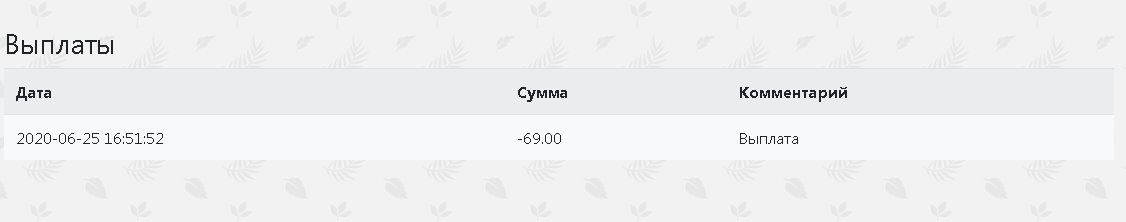  Выплата с проекта