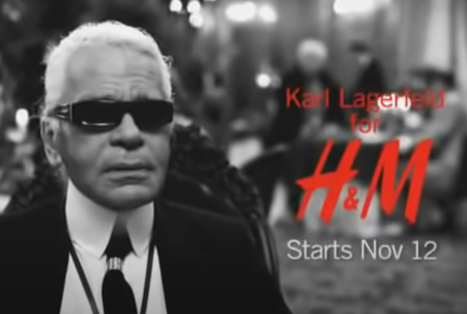 Карл Лагерфельд в видео рекламе своей коллекции для H&M. Скриншот автора из Karl Lagerfeld's H&M commercial 