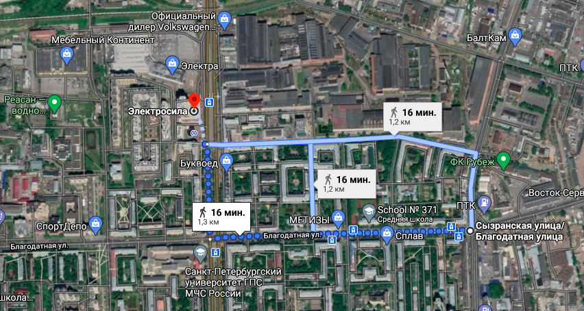 Пешая доступность до метро