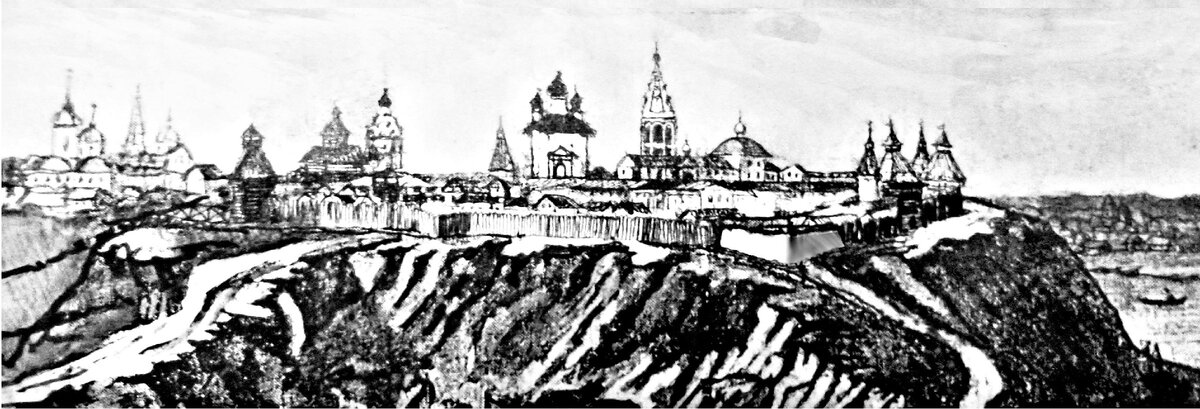 Курская крепость-острог в начале 80-х годов XVII века. На переднем плане – каменно-земляной бастион,  который построили при воеводе Алексее Шеине