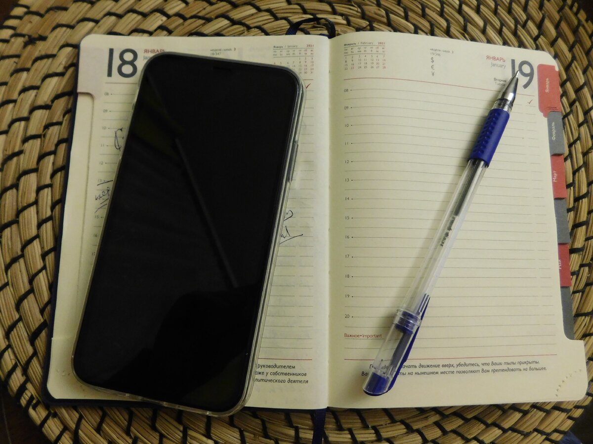 мой еждневник с планами и списками (часть есть и в телефоне, в электронном виде)  